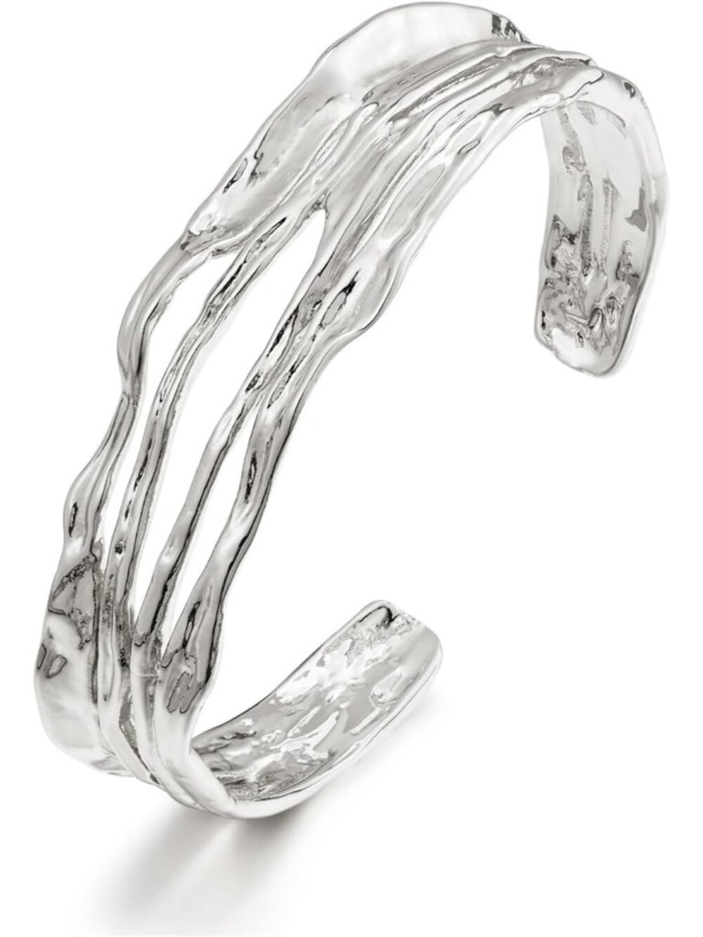 Women's Smooth White Chunky Gold MultiLayer Wire Cuff Adjustable Bracelet